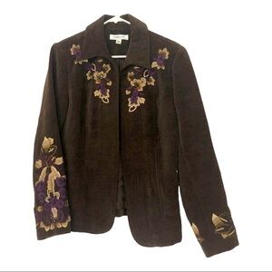 Coldwater Women's Jacket Open Front  Floral Embroidery Beaded Cotton Size 12